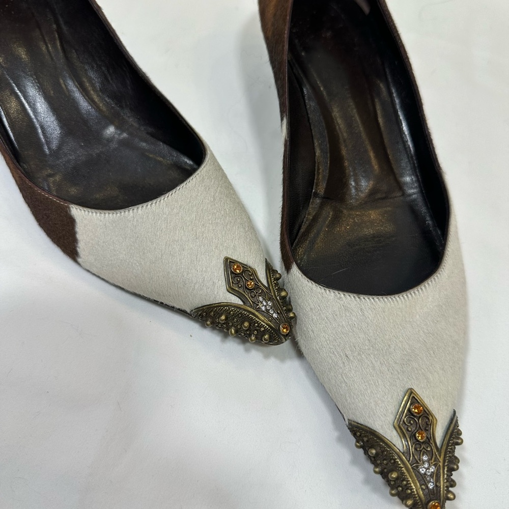Giuseppe Zanotti Vicini Pony Heel Ornate Gem Metal Toe Ornament size 42
